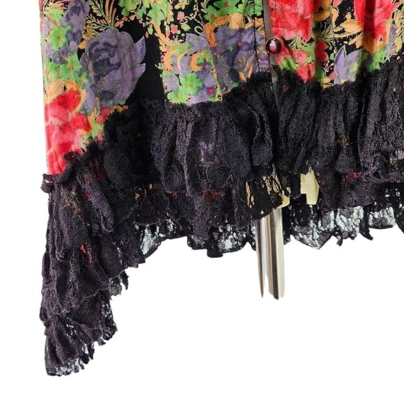 Black Lace Eyelet Flowy Wildflower Sleeveless Top Button Loop Close Women S/M - Picture 5 of 8